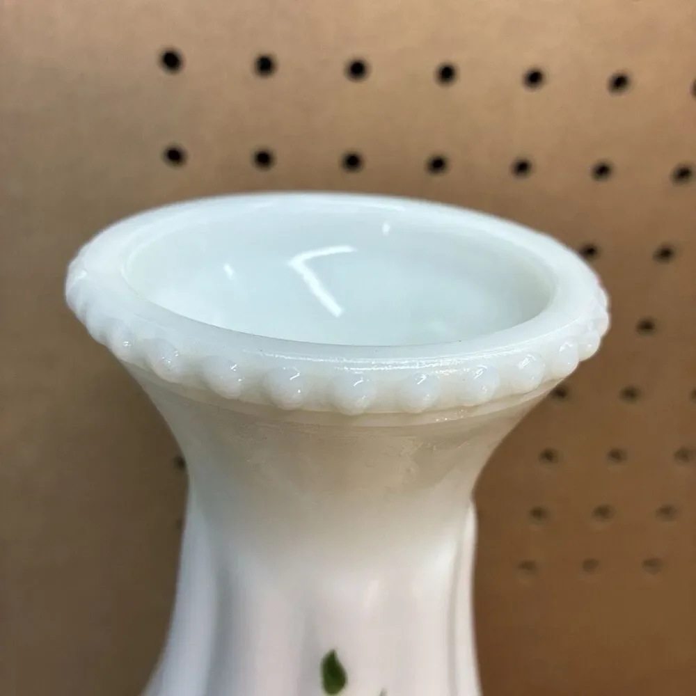Vintage Lamp Chimney Milk Glass Melon Ribbed Hand Painted Shade 9.5” Tall